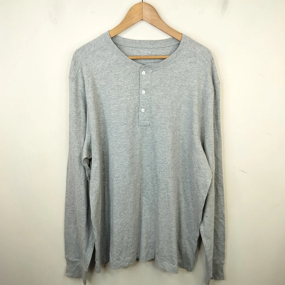 J.Crew Henley Shirt Mens XXL NWT Long Sleeve Cotton Casual Gray J8214